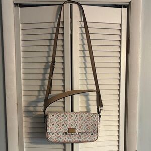 Guess Multicolor Logo Print Crossbody with Tan Strap